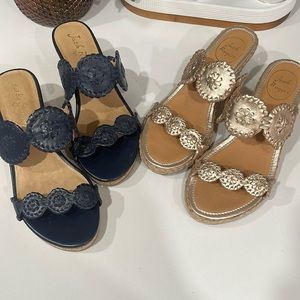 Pair navy and gold Jack Rogers wedge sandals